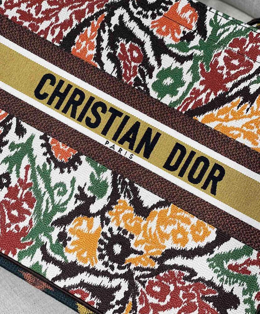 Christian Dior Book Tote Velvet Mizza Embroidery Canvas Yellow